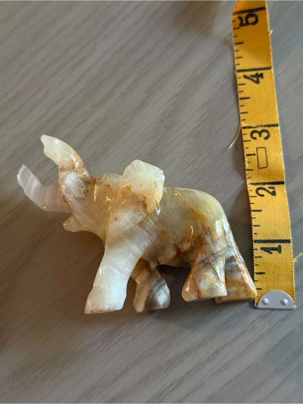 Hand-Carved Cream and Brown Onyx Elephant Figurine - Home Accent